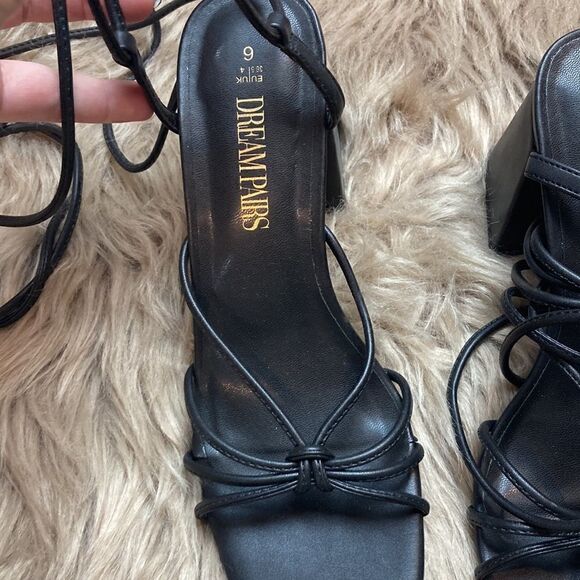 DREAM PAIRS Lace Up Wrap Strappy Block High Heel Square Open Toe Chunky Sandal - Picture 6 of 12